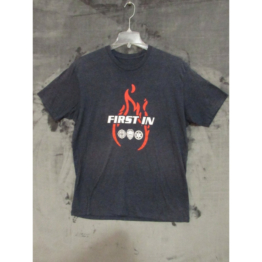First In First Responder T-Shirt Fire Police EMS Heather Gray Adult Size XL